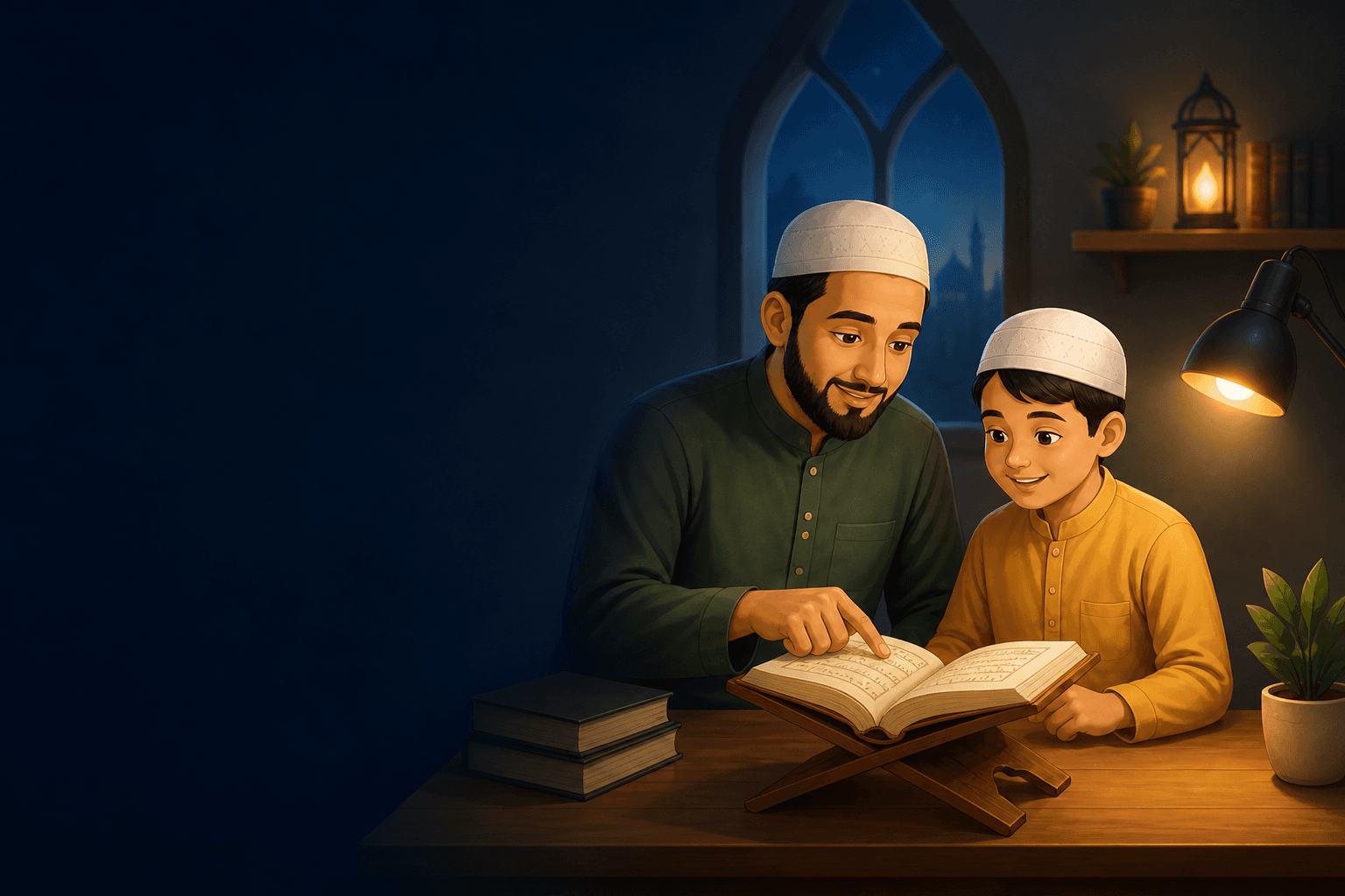 শিক্ষকের ব্যক্তিগত গাইডেন্সে কোরআন শিখছে একটি শিশু